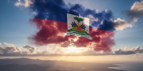 Flag Haitian in the sky